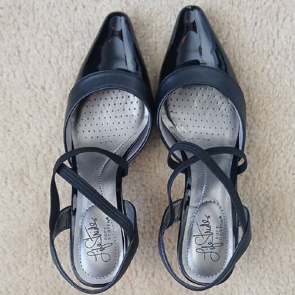 Life Stride Black Soft System Pointed Slingback Heels